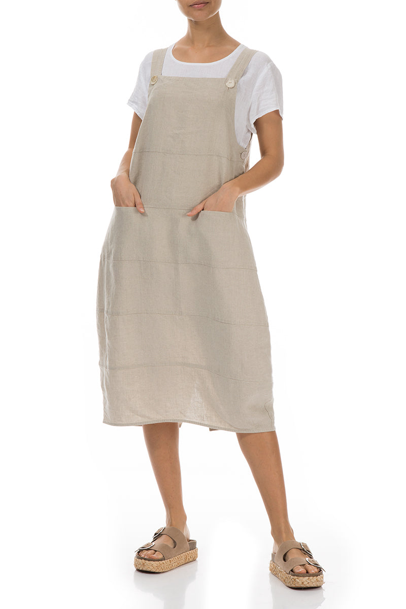 Natural Linen Dungaree Dress 2XL Natural Linen Dungaree Dress 2XL