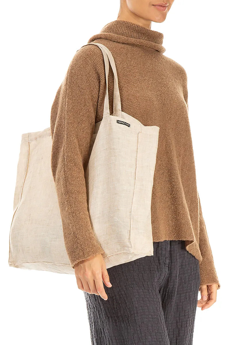 Sac cabas en lin mélangé naturel