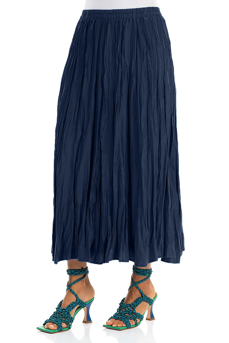Jupe froissée en pure soie bleu marine