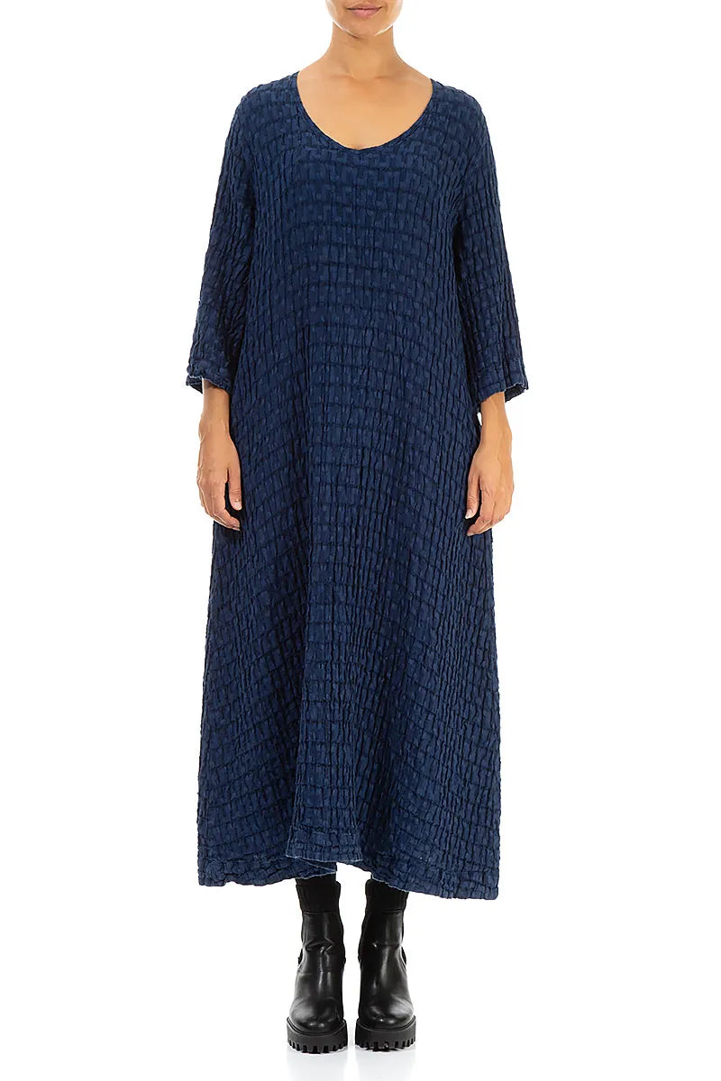 Navy Textured Linen Shift Dress 1