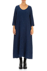 Navy Textured Linen Shift Dress 1