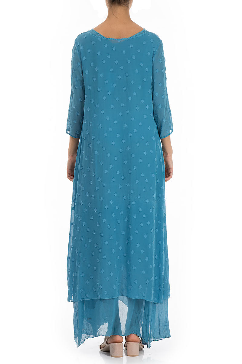 Ocean Blue Dotty Silk Maxi Dress 2
