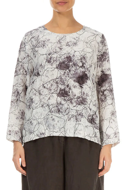 Boxy Off White Marble Crinkled Silk Blouse 1
