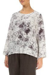 Boxy Off White Marble Crinkled Silk Blouse 3