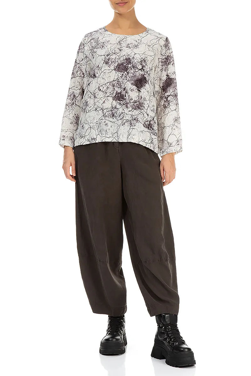 Boxy Off White Marble Crinkled Silk Blouse 4