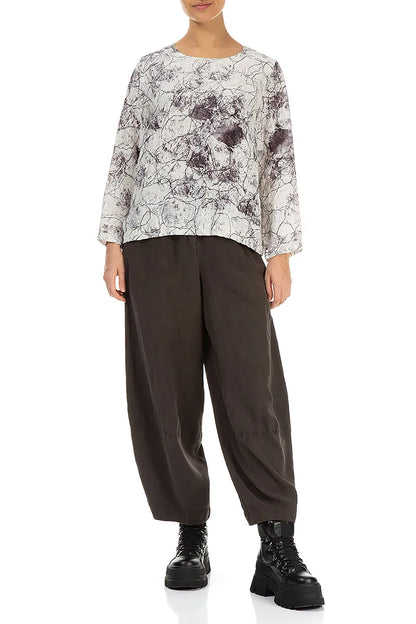 Boxy Off White Marble Crinkled Silk Blouse 4