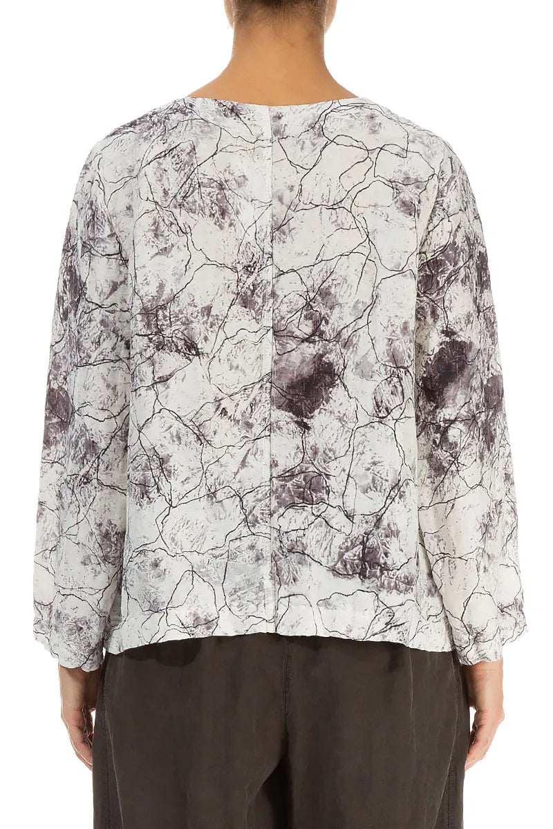 Boxy Off White Marble Crinkled Silk Blouse 2