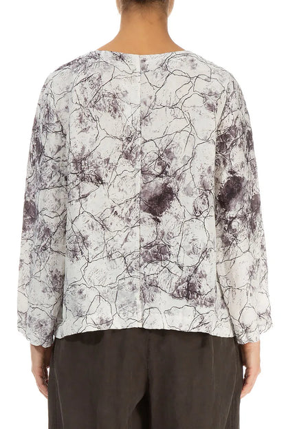 Boxy Off White Marble Crinkled Silk Blouse 2
