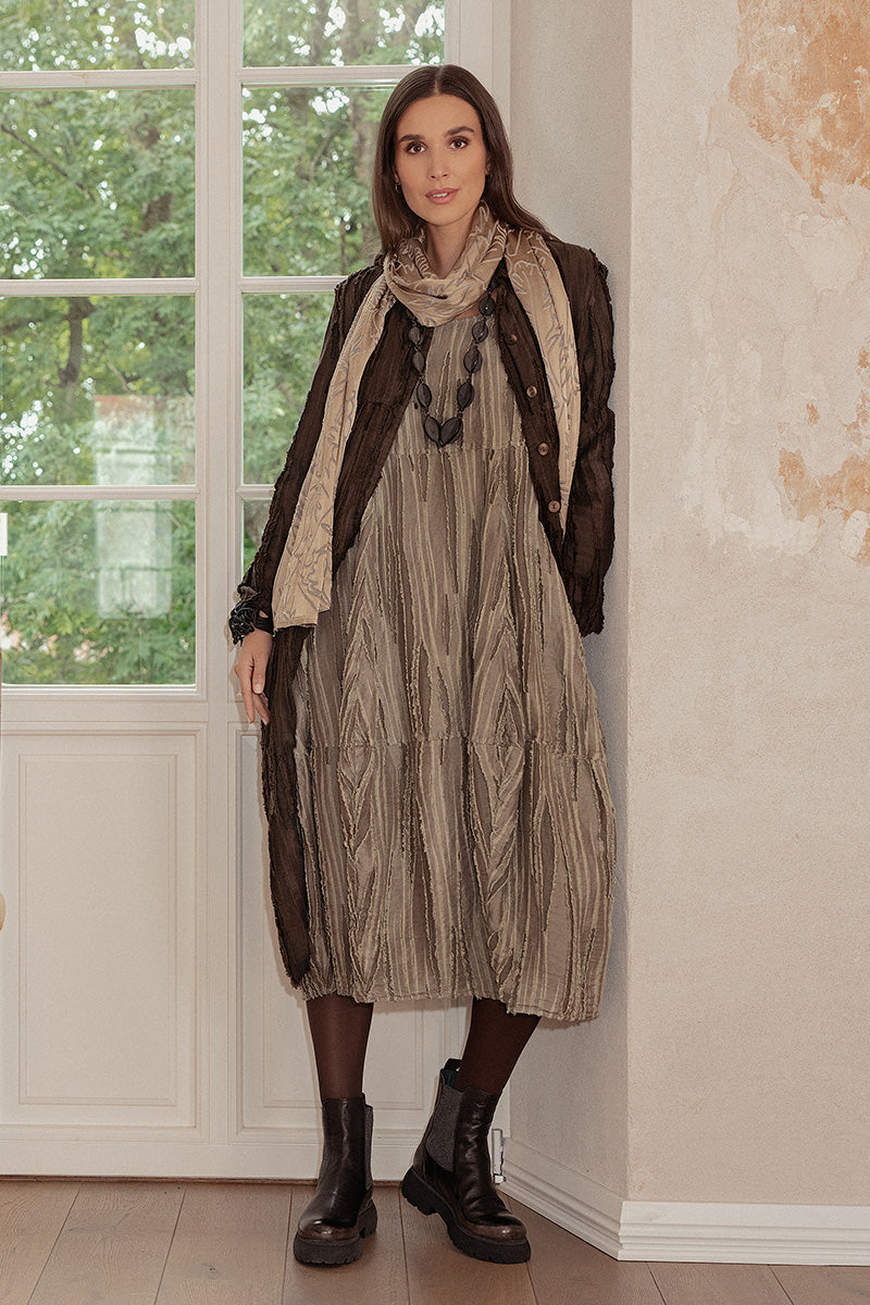Olive Devoré Feather Silk Scarf
