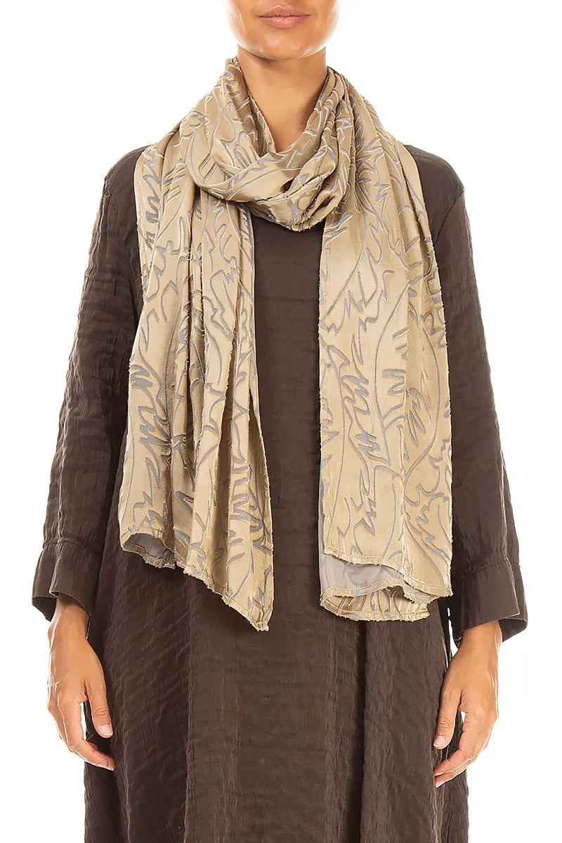 Olive Devoré Feather Silk Scarf