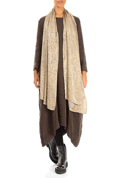 Olive Devoré Feather Silk Scarf