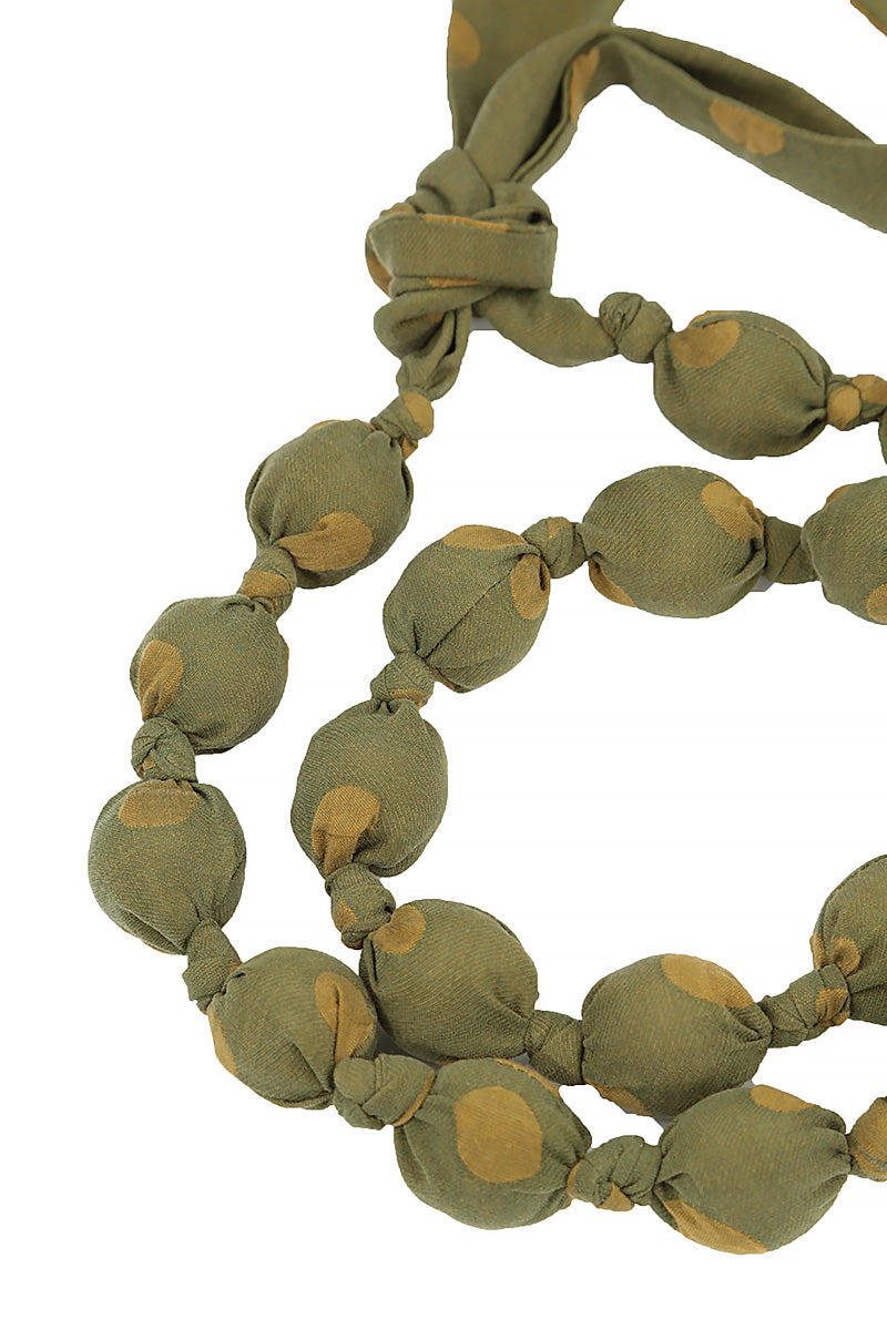 Olive Dotty Silk Bead Necklace