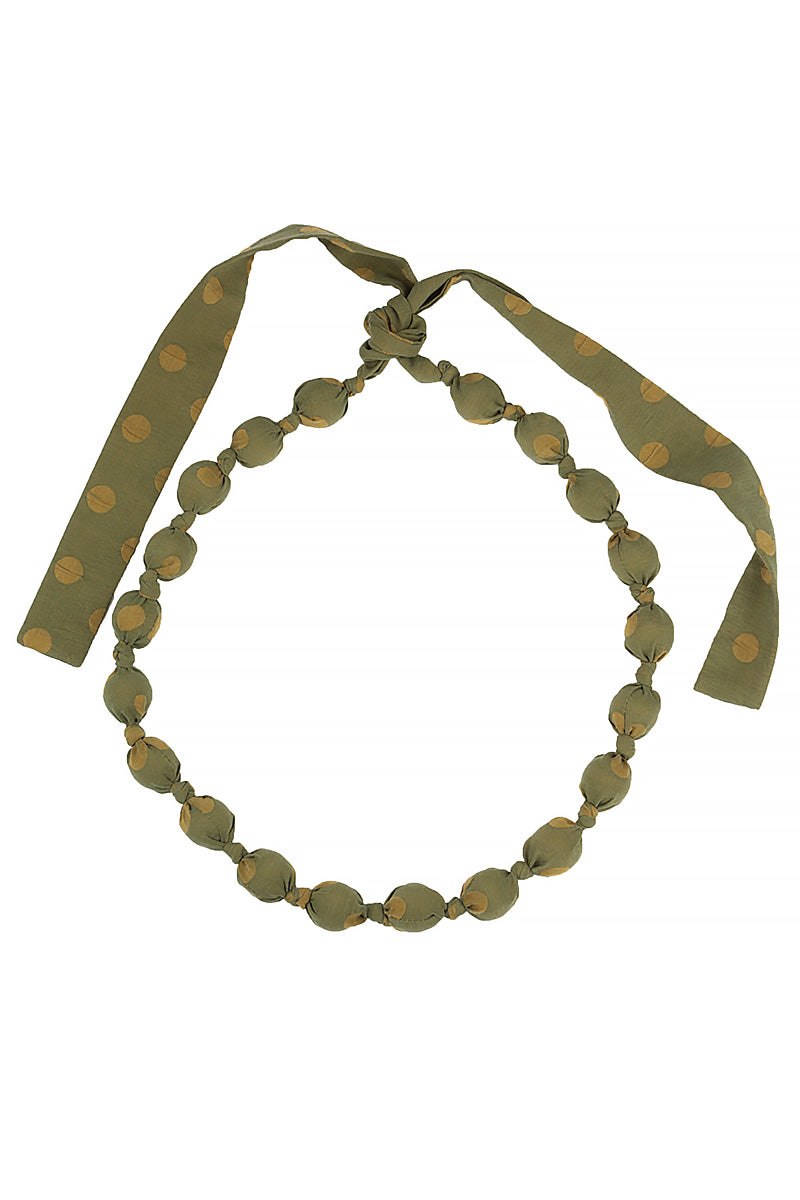 Olive Dotty Silk Bead Necklace