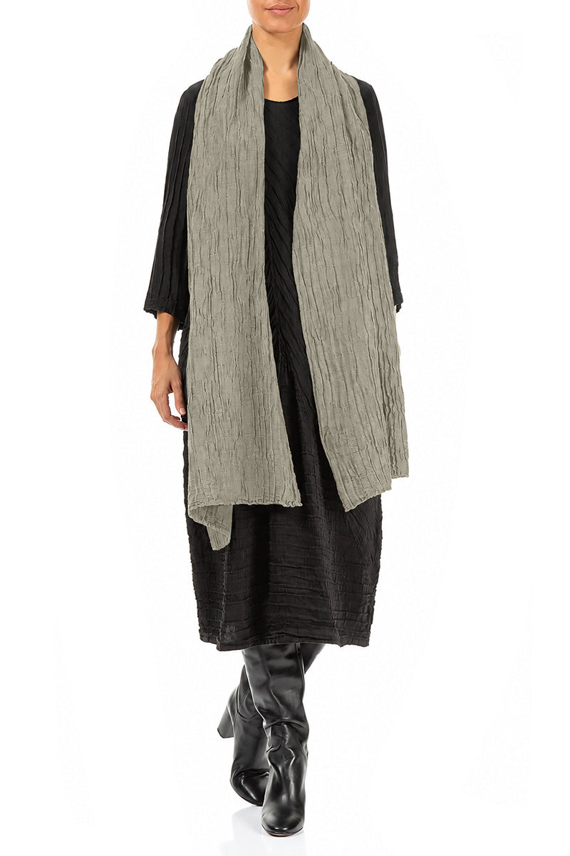 Olive Grey Crinkled Silk Linen Scarf