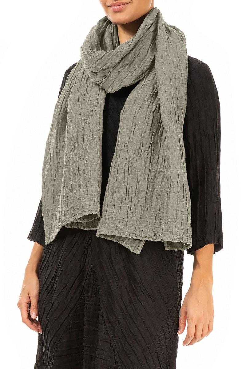 Olive Grey Crinkled Silk Linen Scarf