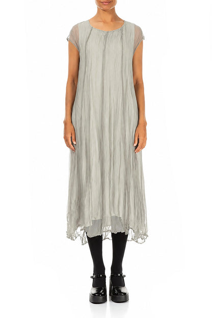 Olive Grey Crumpled Silk Chiffon Dress