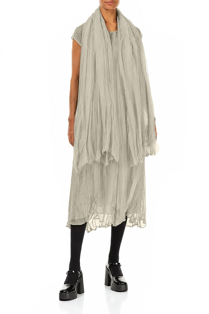 Olive Grey Crumpled Silk Chiffon Scarf