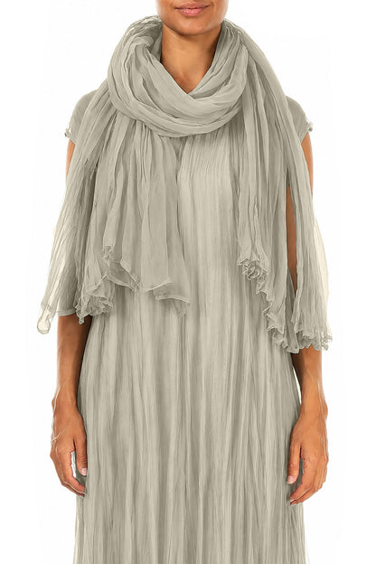 Olive Grey Crumpled Silk Chiffon Scarf