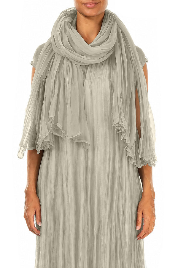 Olive Grey Crumpled Silk Chiffon Scarf