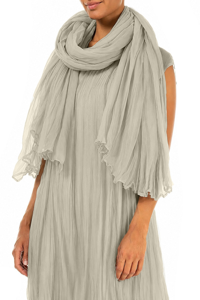 Olive Grey Crumpled Silk Chiffon Scarf