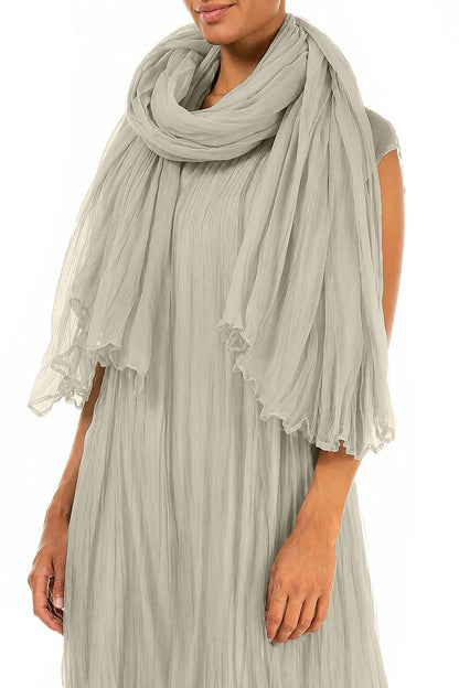 Olive Grey Crumpled Silk Chiffon Scarf