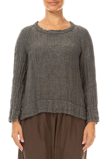 Olive Grey Mélange Linen Blouse 1