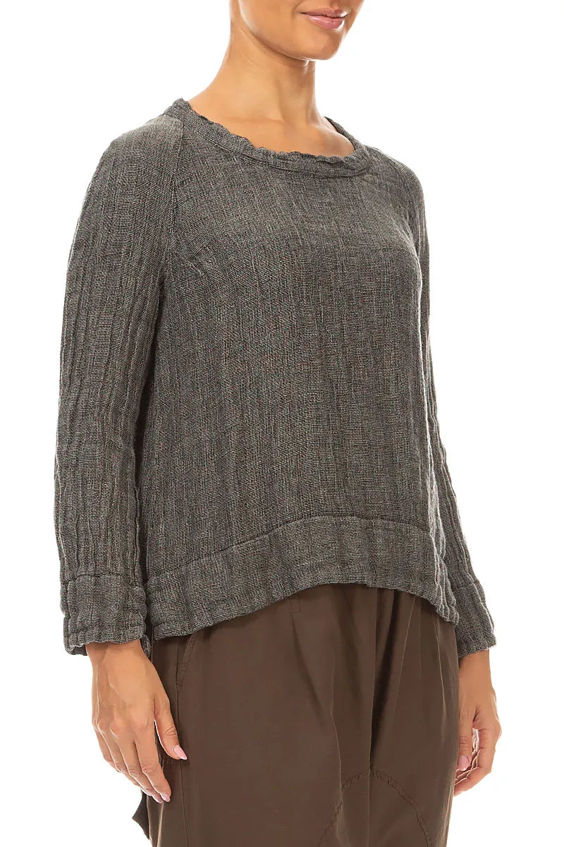 Olive Grey Mélange Linen Blouse 3