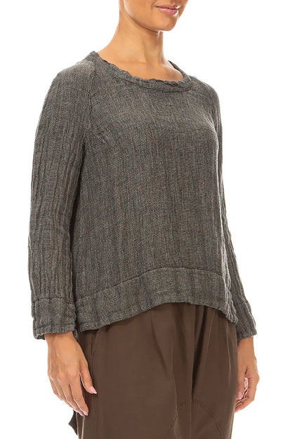 Olive Grey Mélange Linen Blouse 3