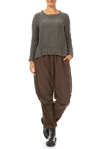 Olive Grey Mélange Linen Blouse 4