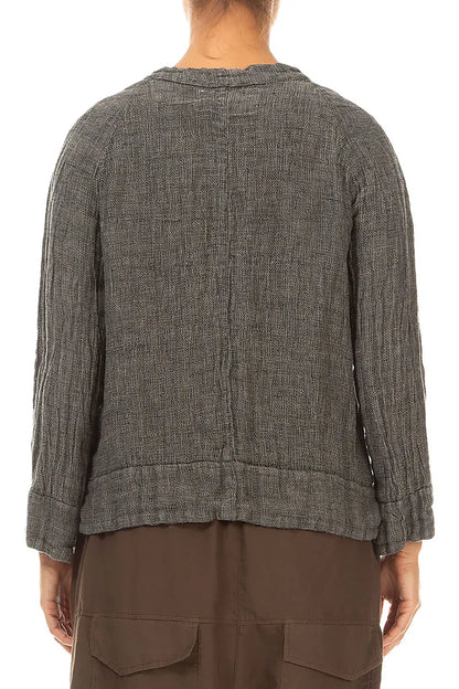 Olive Grey Mélange Linen Blouse 2