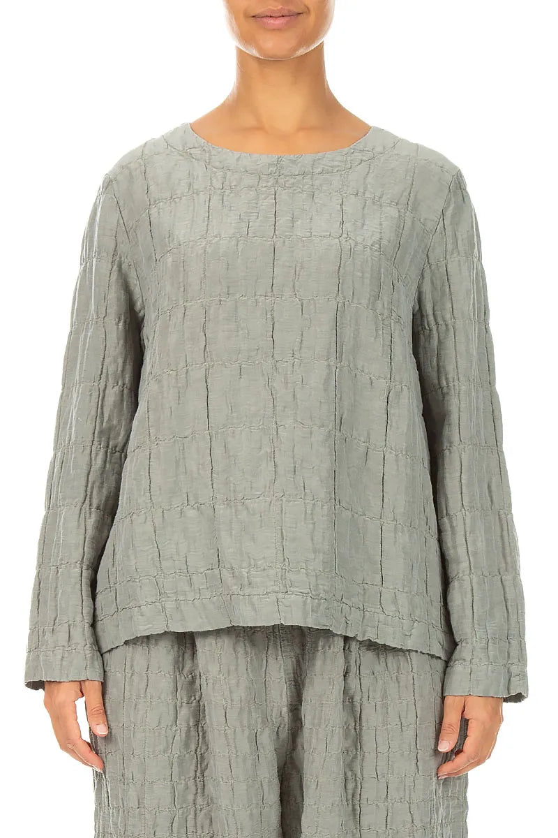 Olive Grey Pleated Silk Linen Blouse