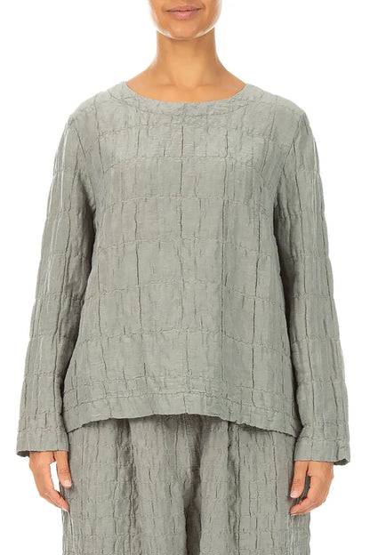 Olive Grey Pleated Silk Linen Blouse