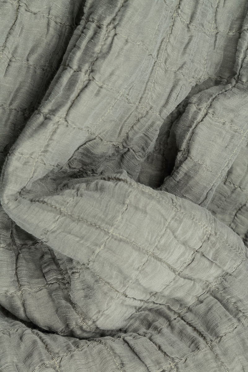 Olive Grey Pleated Silk Linen Blouse