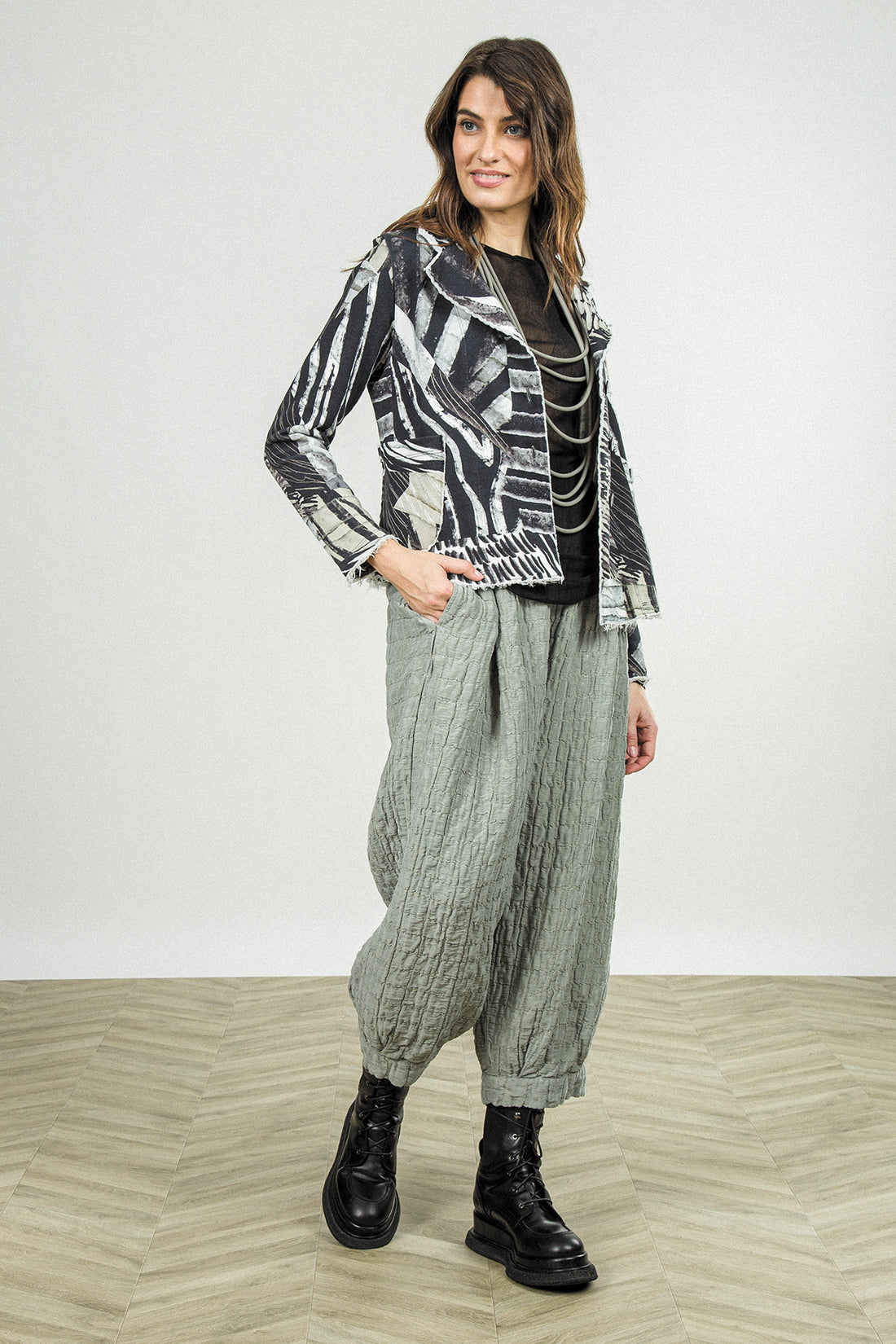 Olive Grey Pleated Silk Linen Trousers 8