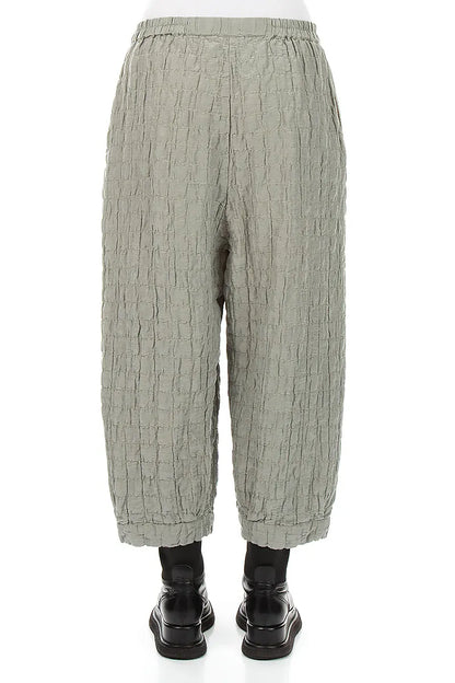 Olive Grey Pleated Silk Linen Trousers