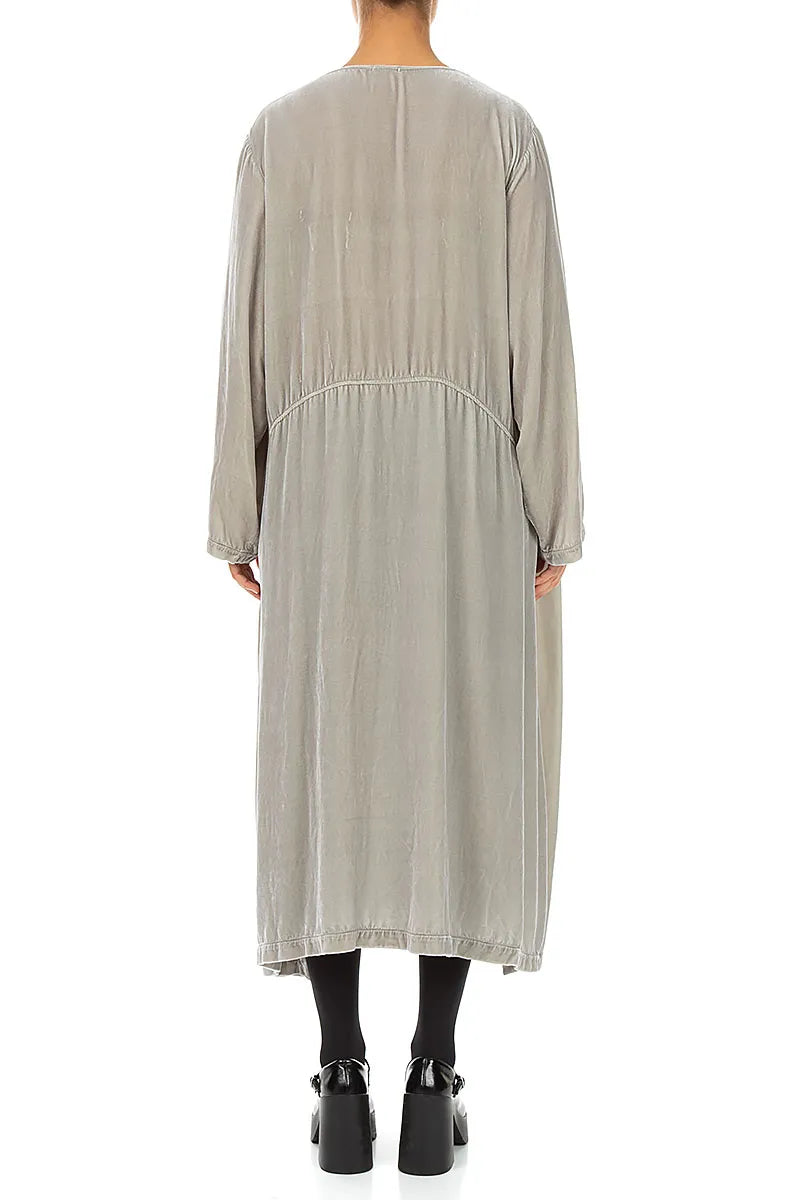 Olive Grey Silk Velvet Shift Dress