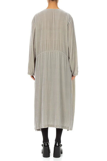 Olive Grey Silk Velvet Shift Dress
