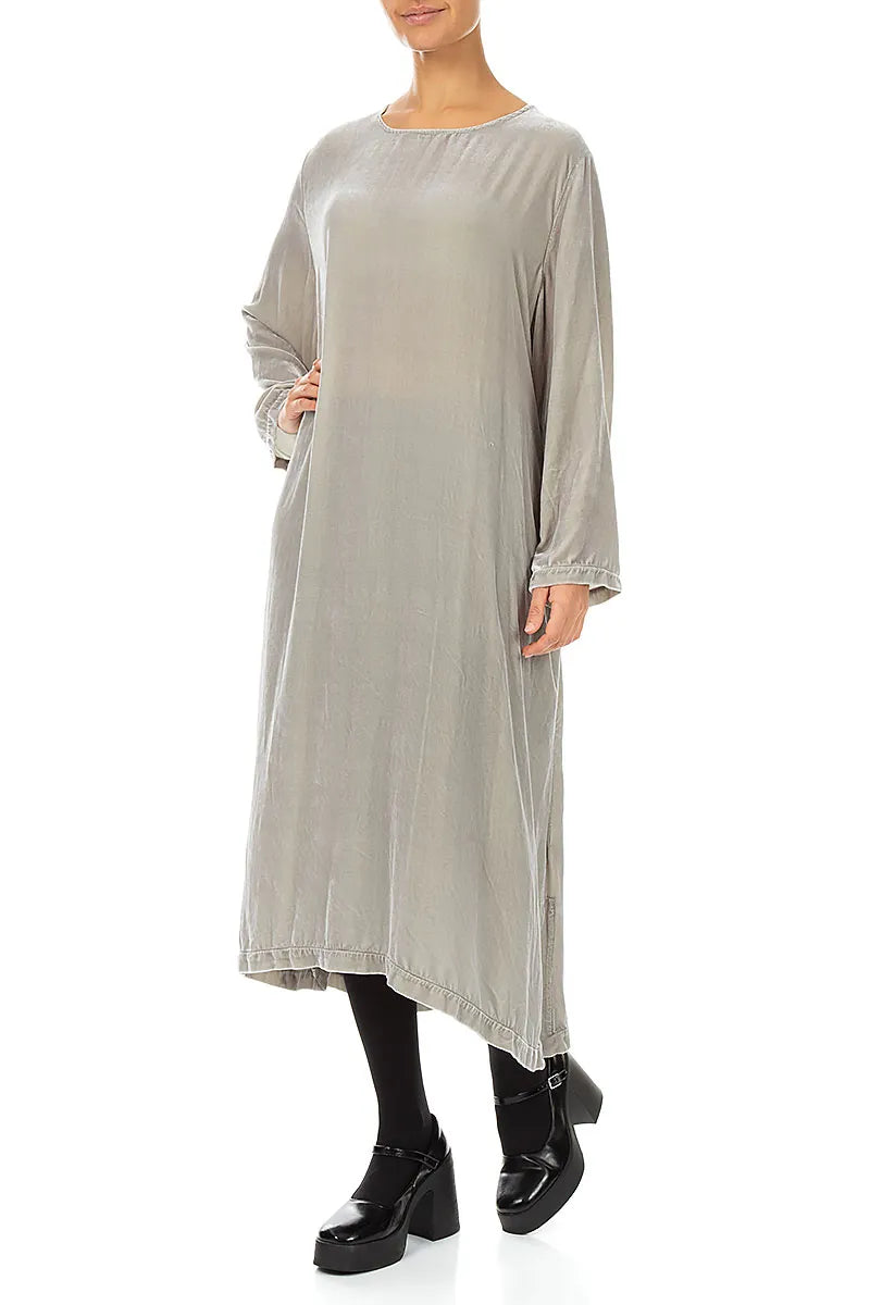 Olive Grey Silk Velvet Shift Dress 3