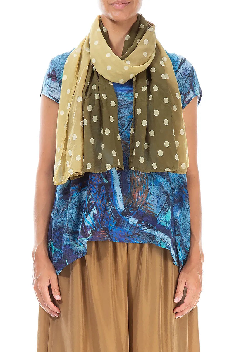 Olive Light Dotty Ombré Silk Scarf 1