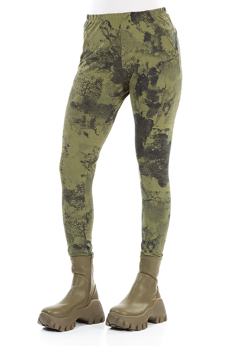 Olive Marble Cotton Leggings