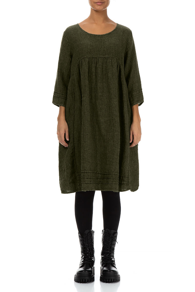 Olive Mélange Linen Smock Dress