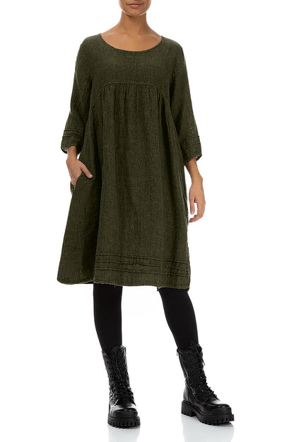 Olive Mélange Linen Smock Dress