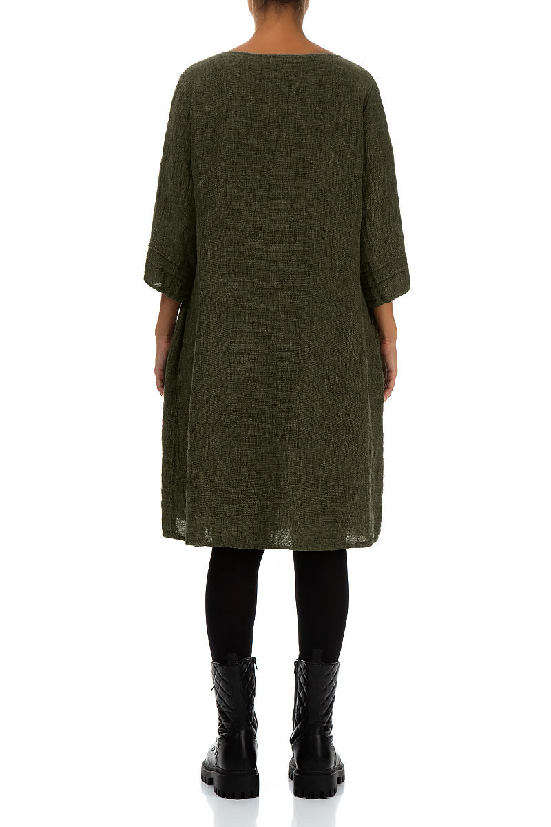 Olive Mélange Linen Smock Dress