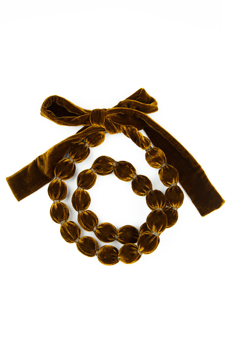 Olive Silk Velvet Bead Necklace