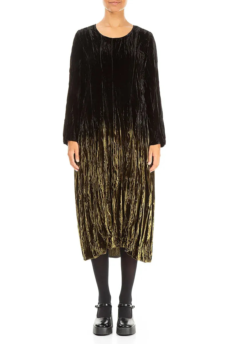 Olive Silk Velvet Ombré Dress 1