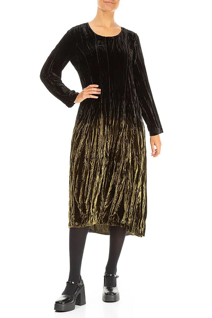 Olive Silk Velvet Ombré Dress 4