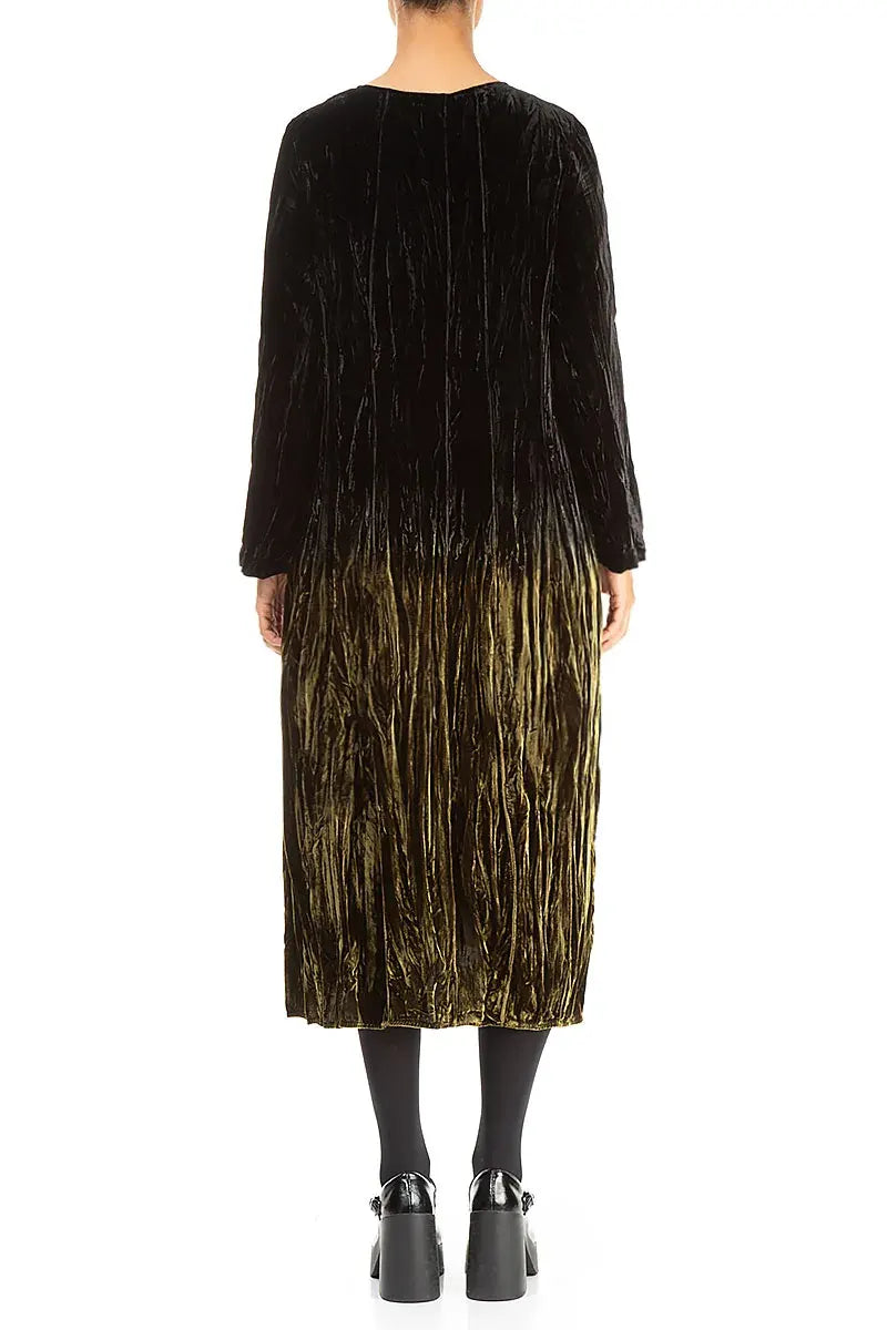 Olive Silk Velvet Ombré Dress 2