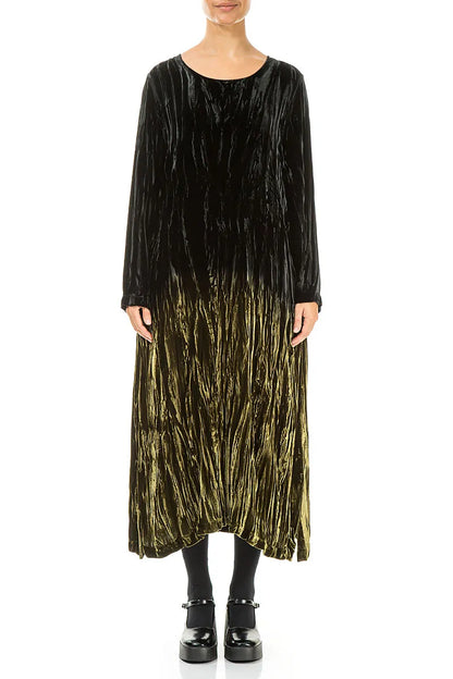 Olive Silk Velvet Ombré Shift Dress 1