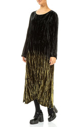 Olive Silk Velvet Ombré Shift Dress 4