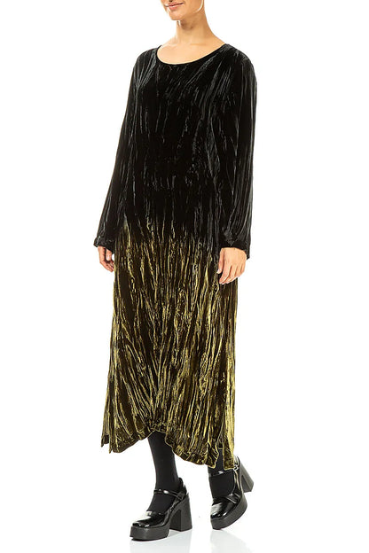 Olive Silk Velvet Ombré Shift Dress 4